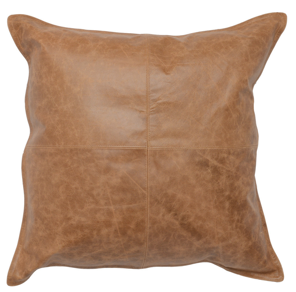 22" X 22" Brown Leather Zippered Pillow