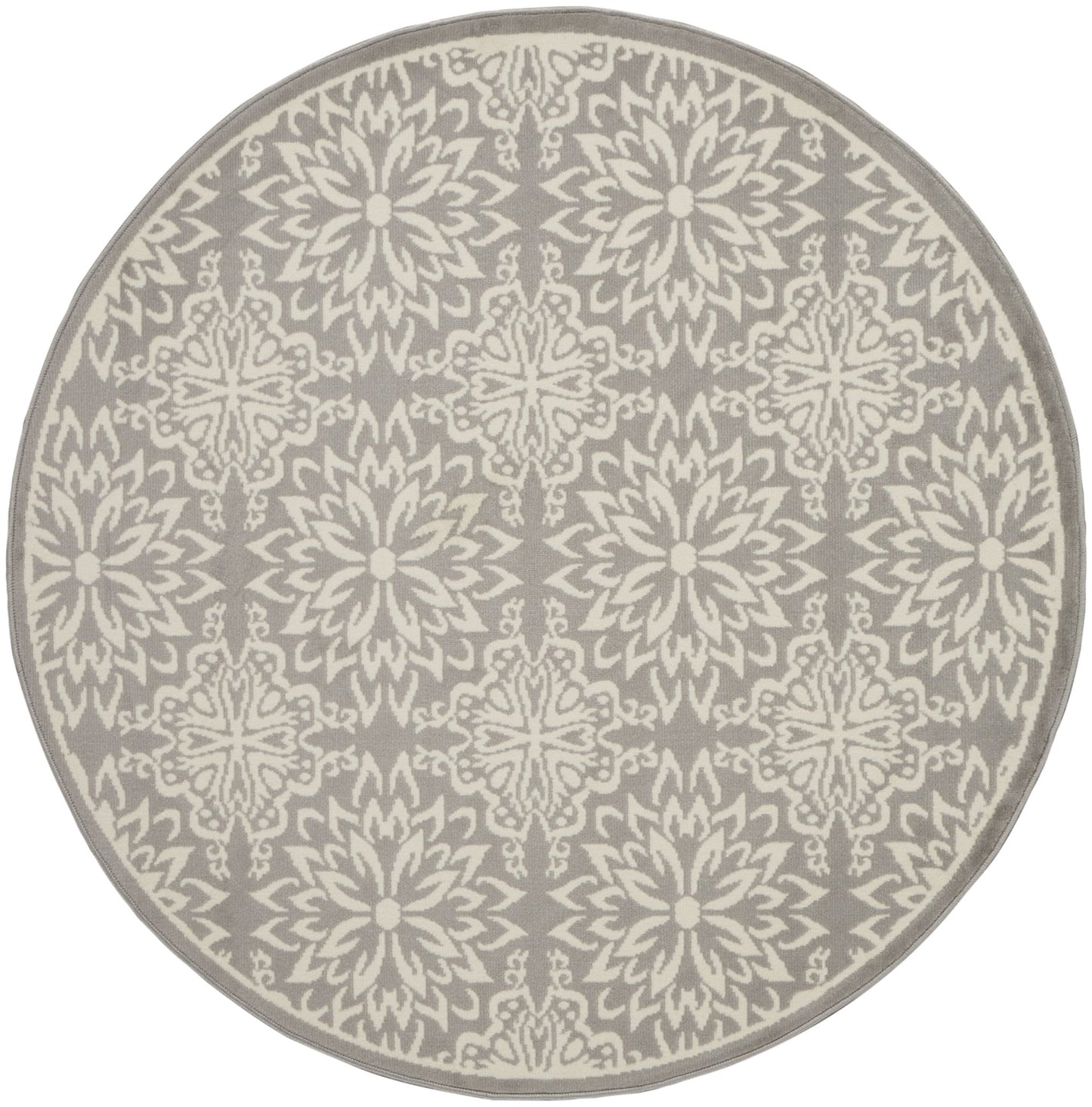 8' Gray Round Floral Power Loom Area Rug