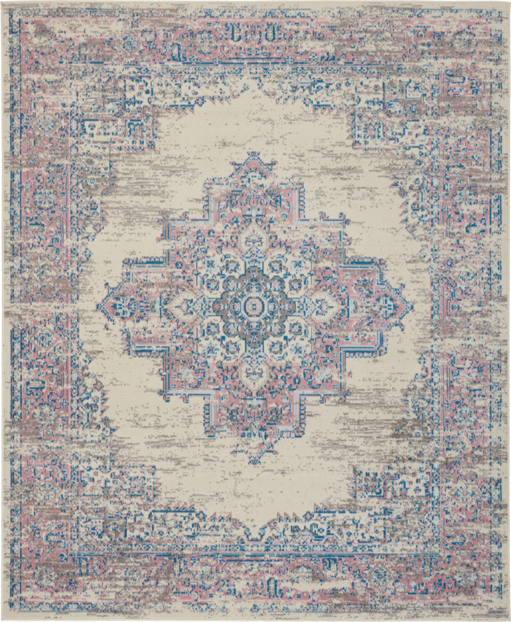 8' X 10' Pink Damask Power Loom Area Rug