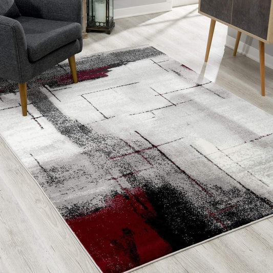 3’ X 5’ Gray And Burgundy Abstract Area Rug