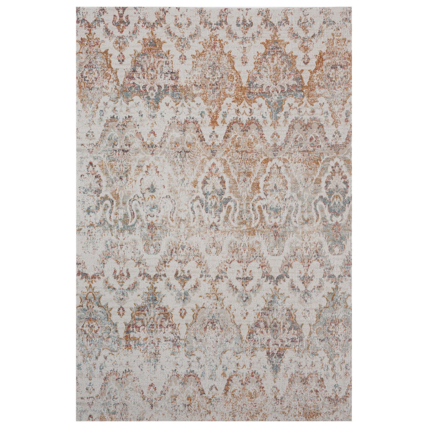 8' X 10' Beige Damask Stain Resistant Indoor Outdoor Area Rug