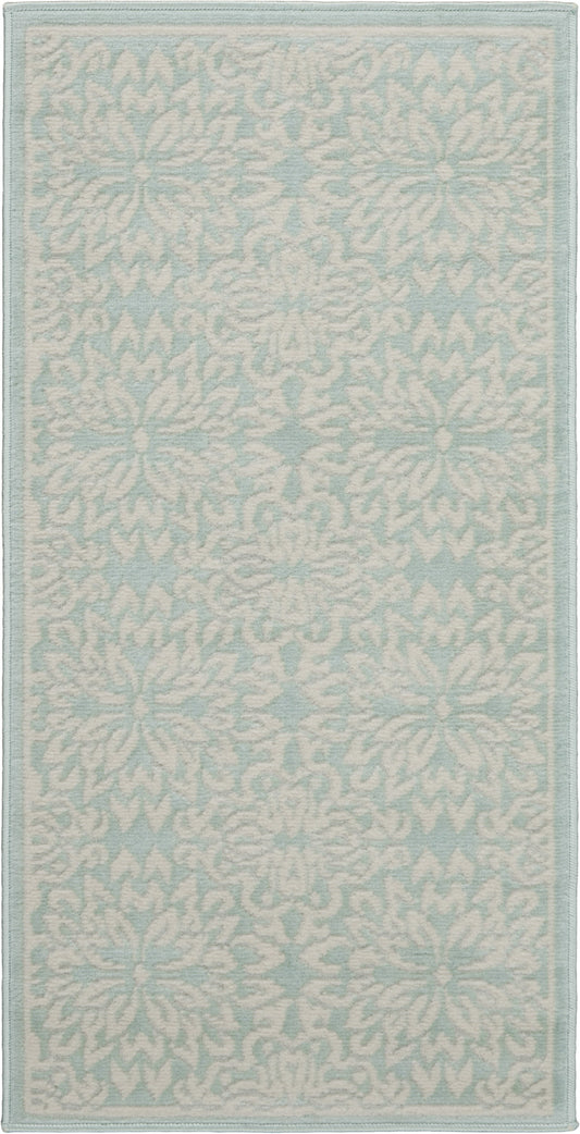 2' X 4' Aqua Floral Power Loom Area Rug