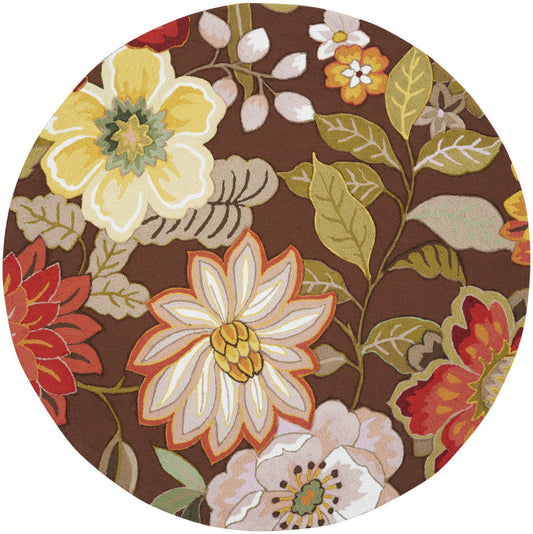 6' Brown Round Floral Hand Hooked Handmade Area Rug