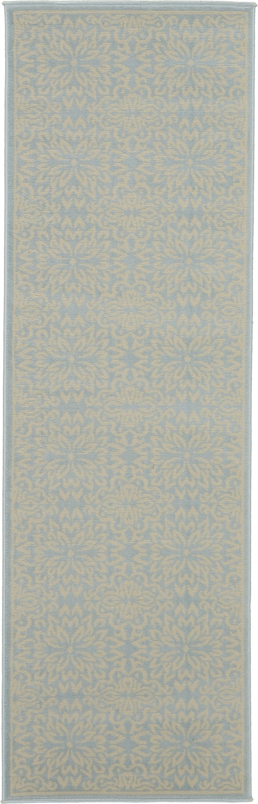 7' Light Blue Floral Power Loom Runner Rug