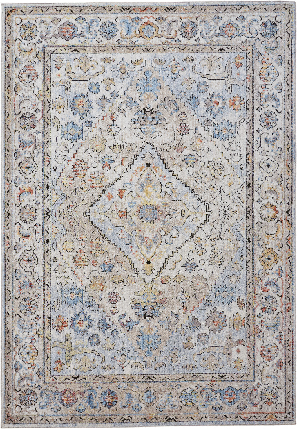 8' X 10' Taupe Blue And Gray Floral Stain Resistant Area Rug