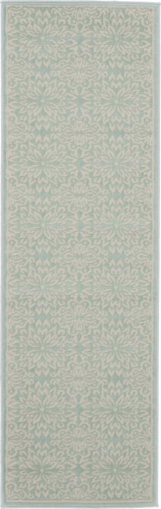 7' Aqua Floral Power Loom Runner Rug