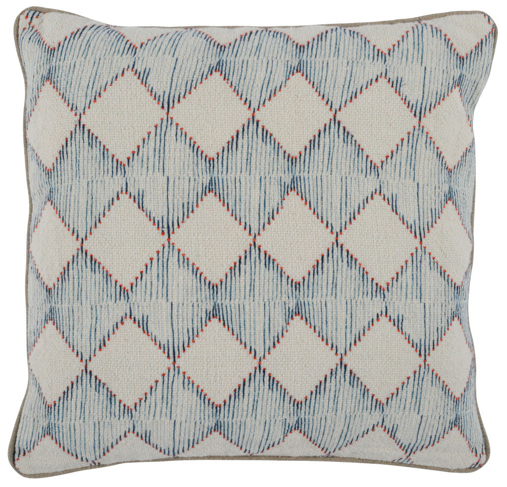 20" X 20" Blue Linen Geometric Zippered Pillow