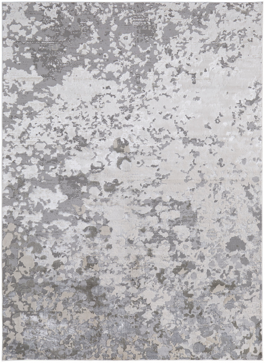 10' X 13' Silver Gray And White Abstract Stain Resistant Area Rug