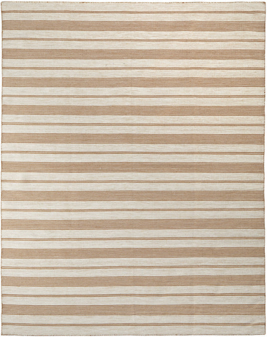 8' X 11' Ivory Taupe And Brown Striped Dhurrie Hand Woven Stain Resistant Area Rug