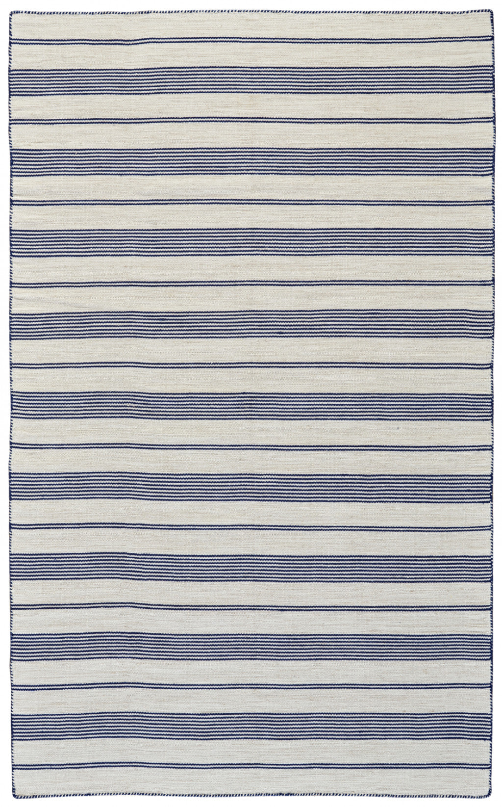 4' X 6' Blue And Ivory Striped Dhurrie Hand Woven Stain Resistant Area Rug