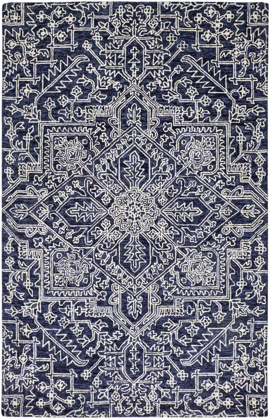 2' X 3' Blue And Ivory Wool Floral Tufted Handmade Stain Resistant Area Rug