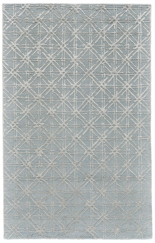 5' X 8' Blue Silver And Gray Wool Abstract Tufted Handmade Area Rug