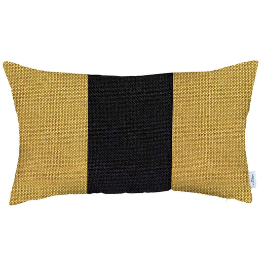 12" X 20" Black And Yellow Geometric Zippered Handmade Polyester Lumbar Pillow Cover