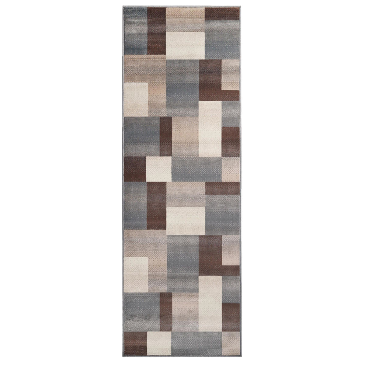 8' Grey Patchwork Power Loom Stain Resistant Runner Rug