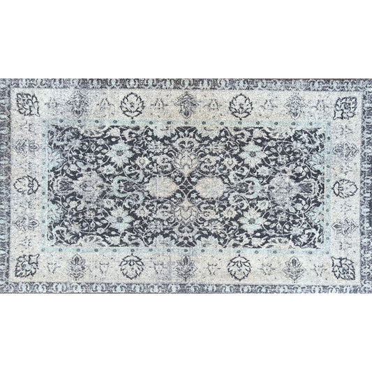 2' X 4' Gray Oriental Washable Area Rug With UV Protection