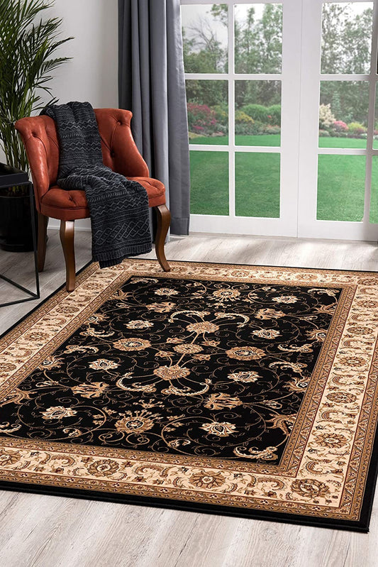 2’ x 8’ Black and Tan Floral Vines Runner Rug