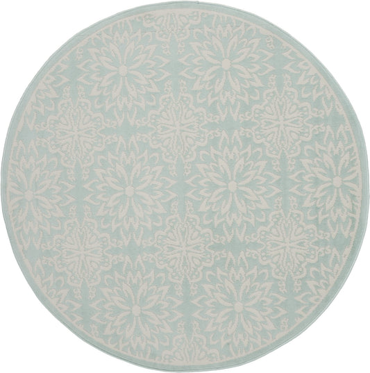 5' Aqua Round Floral Power Loom Area Rug