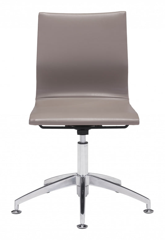 Taupe Faux Leather Seat Swivel Adjustable Conference Chair Metal Back Steel Frame