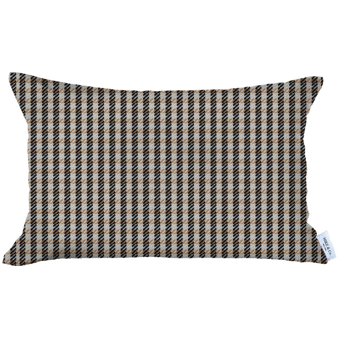 12" X 20" Brown Houndstooth Zippered Handmade Polyester Lumbar Pillow Cover