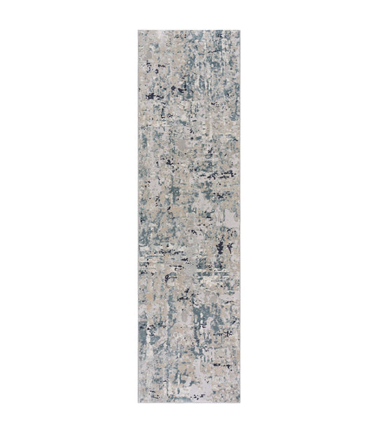 8' Gray Blue Taupe And Cream Abstract Distressed Runner Rug