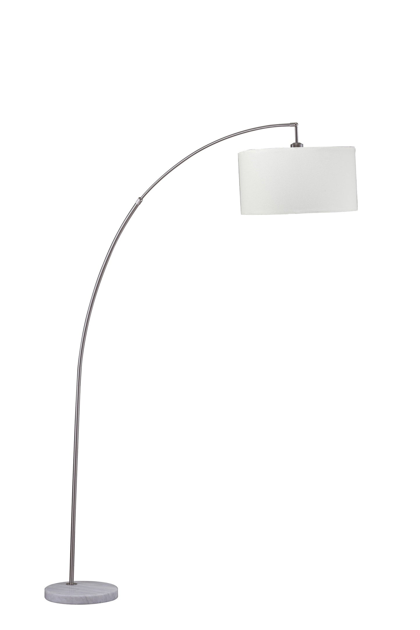 86" White And Silver Arc Floor Lamp With White Drum Shade