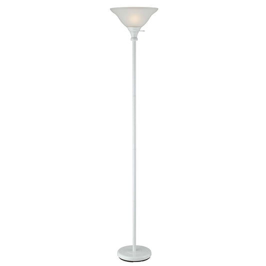 71" White Torchiere Floor Lamp With White Frosted Glass Dome Shade