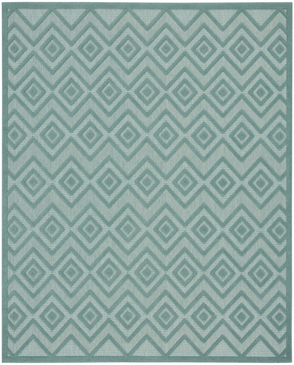 7' X 10' Aqua Geometric Flatweave Area Rug