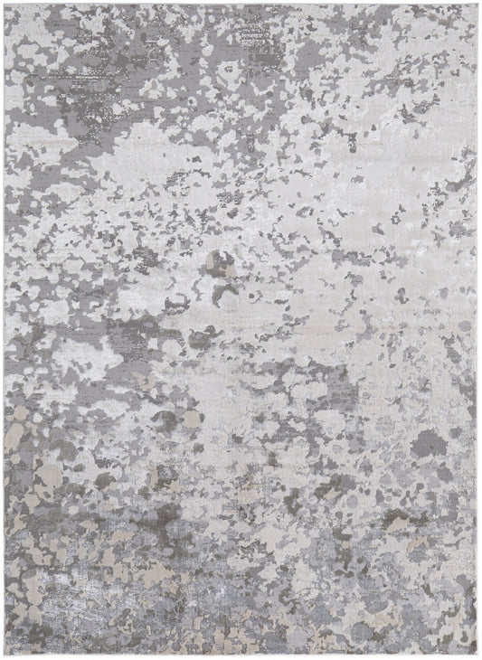 9' X 12' Silver Gray And White Abstract Area Rug