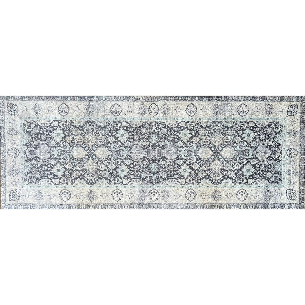 2' X 6' Gray Oriental Washable Runner Rug With UV Protection