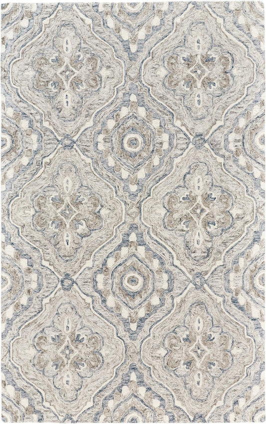 2' X 3' Taupe Blue And Gray Wool Floral Tufted Handmade Area Rug