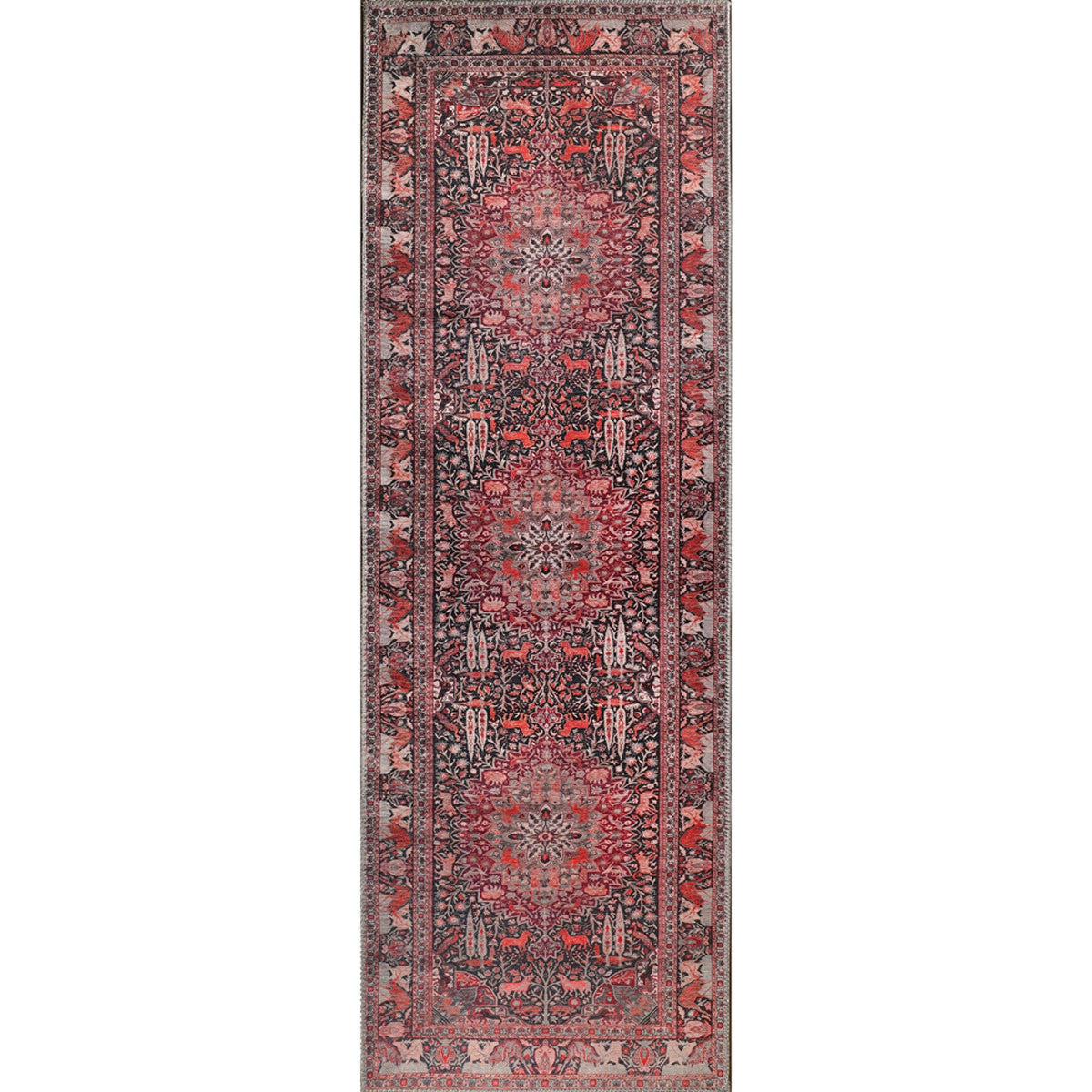 7' Garnet Red Medallion Stain Resistant Runner Rug