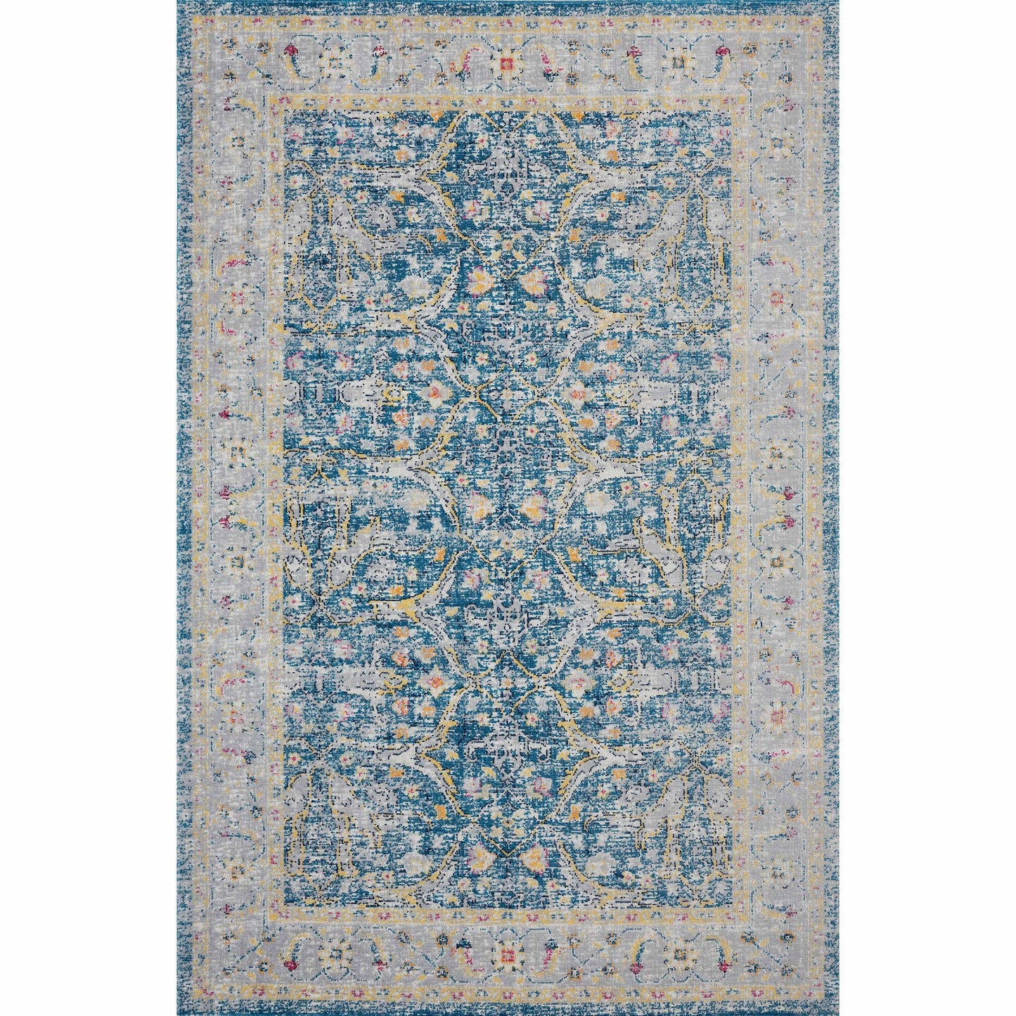 5' X 8' Blue Floral Stain Resistant Indoor Outdoor Area Rug