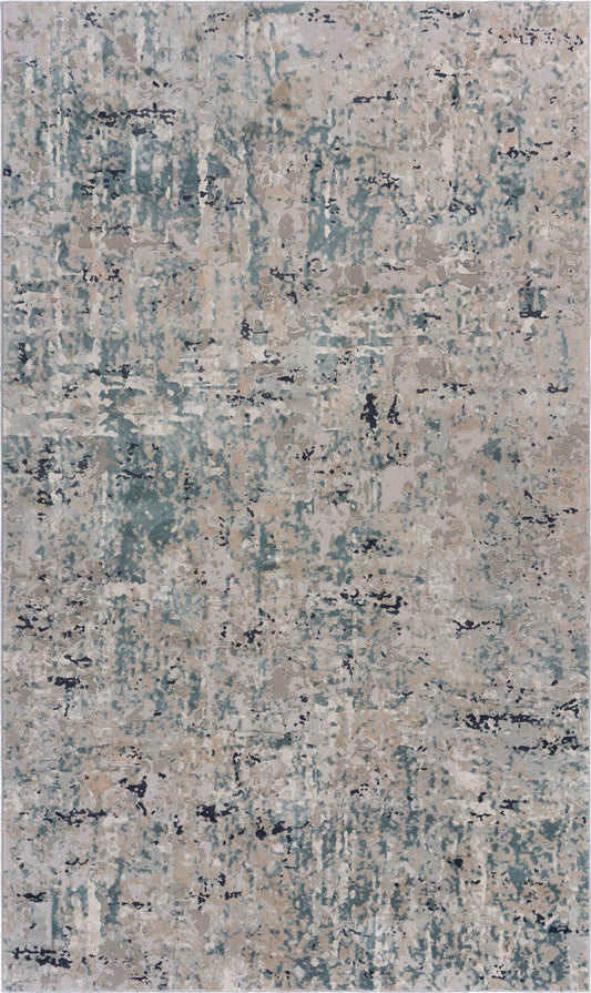 8' X 11' Gray Blue Taupe And Cream Abstract Distressed Stain Resistant Area Rug