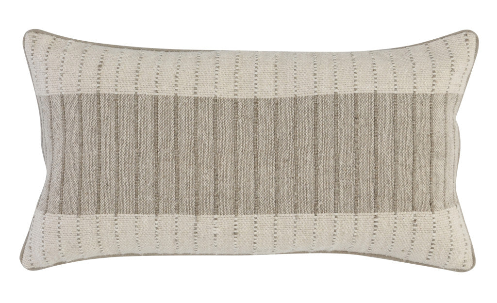 14" X 26" Ivory Linen, Jute Striped Zippered Pillow