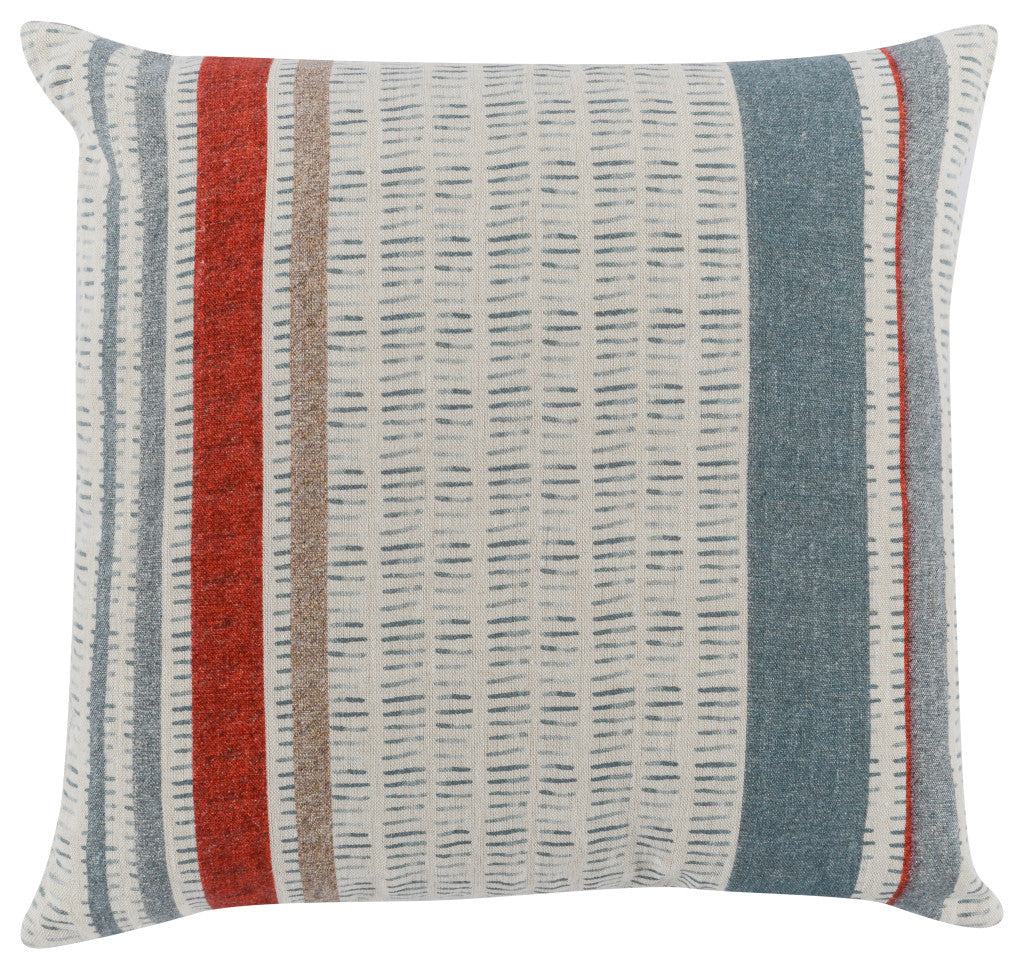 20" X 20" Blue Linen Striped Zippered Pillow