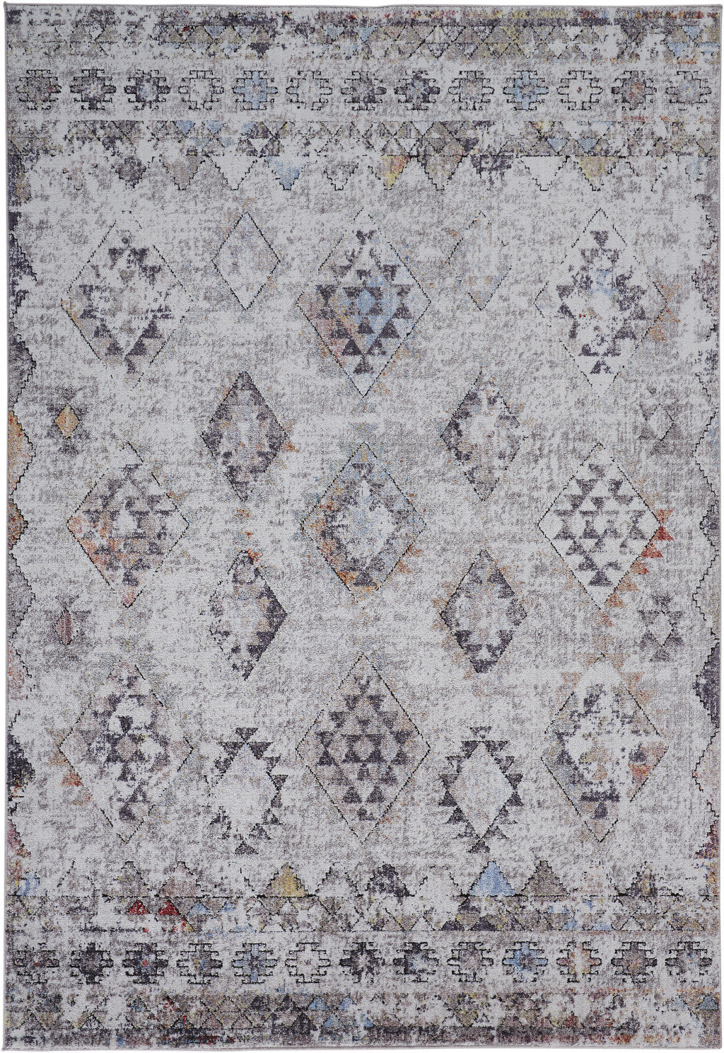 8' X 10' Gray Taupe And Blue Geometric Stain Resistant Area Rug