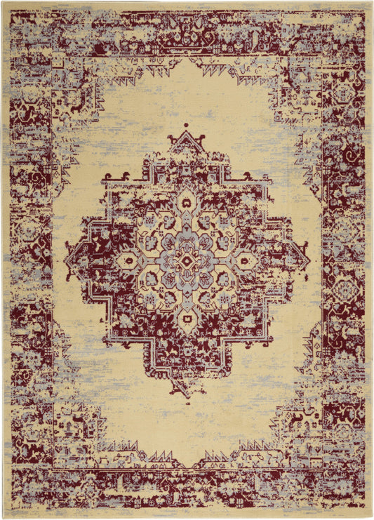 5' X 7' Cream Damask Power Loom Area Rug