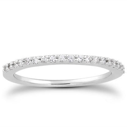 14k White Gold Slim Profile Diamond Micro Prong Diamond Wedding Ring Band