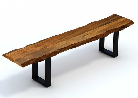 63" Live Edge Acacia Wood Bench With Black Metal Legs