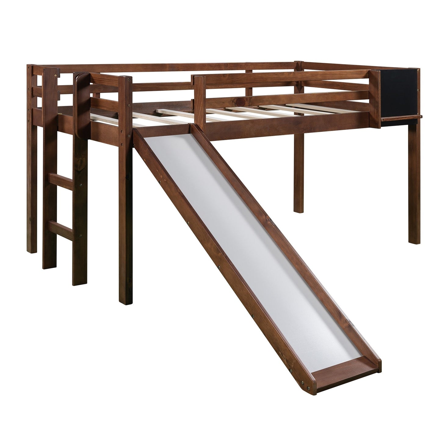 Walnut Twin Loft Bed Bed Chalkboard and Slide