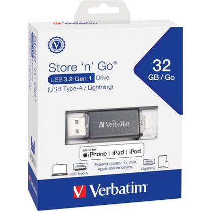 32GB Store 'n' Go Dual USB 3.2 Gen 1 Flash Drive for Apple Lightning Devices - Graphite