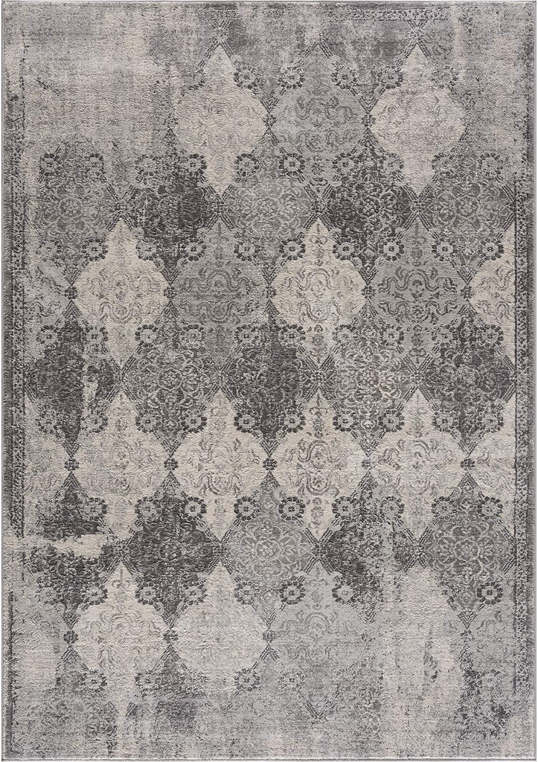 2' X 5' Grey Damask Area Rug