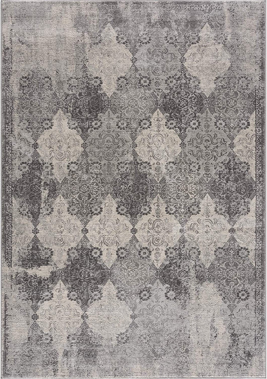 2' X 5' Grey Damask Area Rug