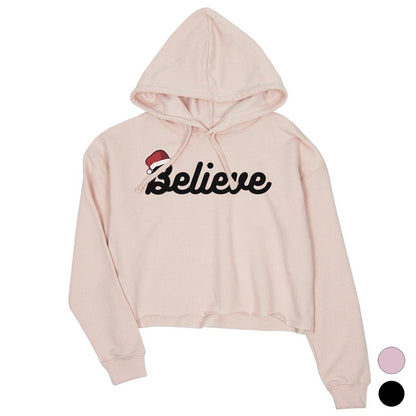 Believe Santa Hat Womens Crop Hoodie