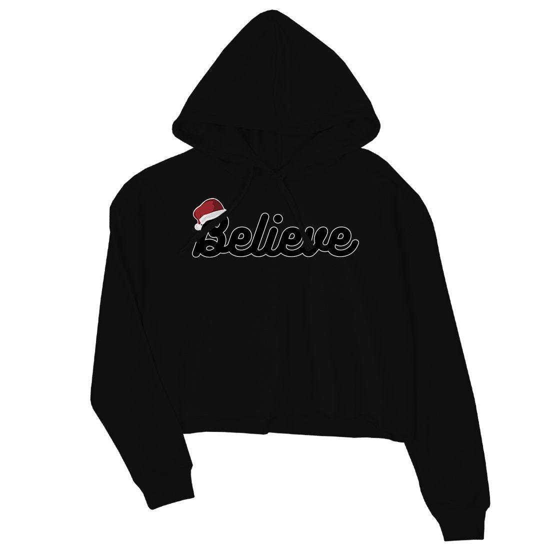 Believe Santa Hat Womens Crop Hoodie