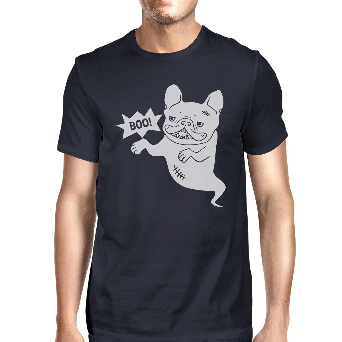 Boo French Bulldog Ghost Mens Navy Shirt