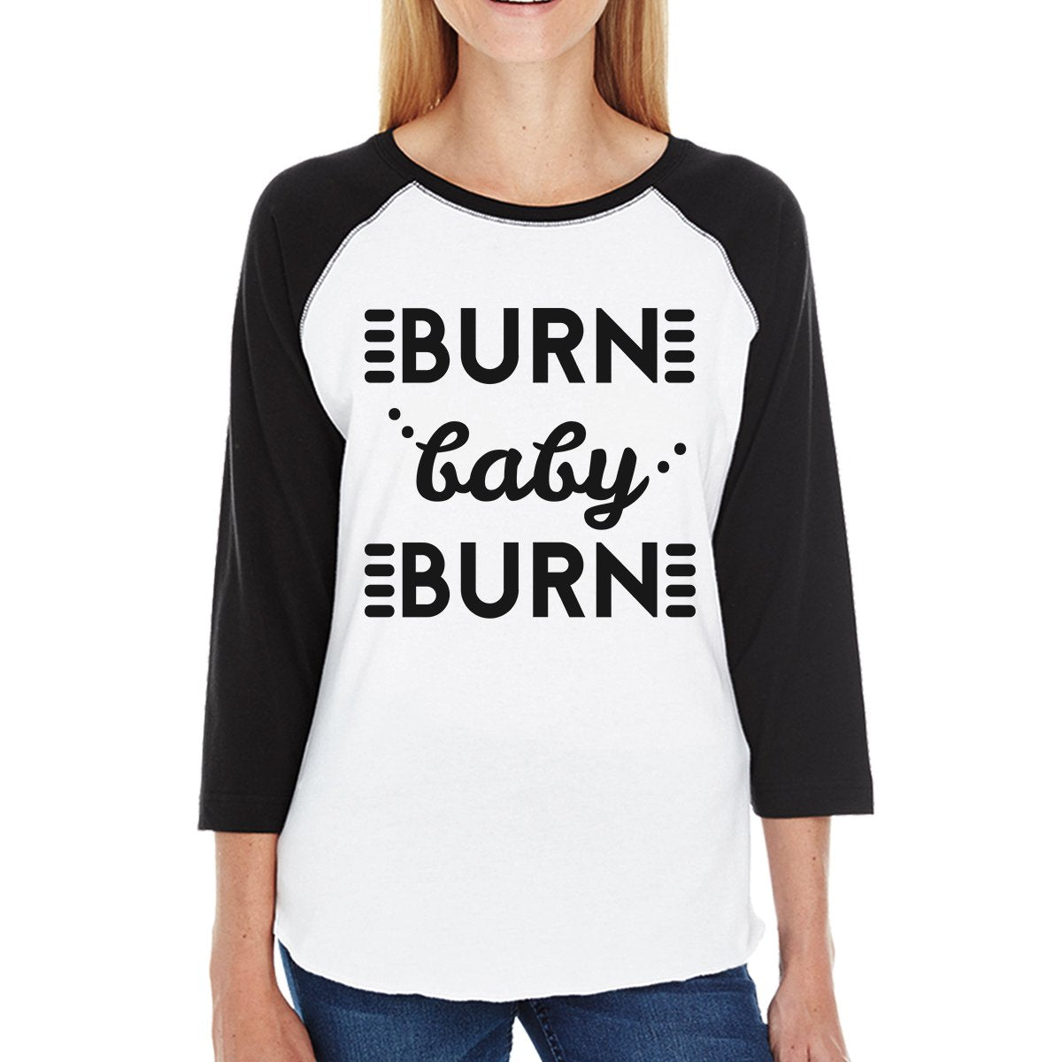 Burn Baby Womens Baseball Tee Cute Workout Raglan Tee Work Out Gym