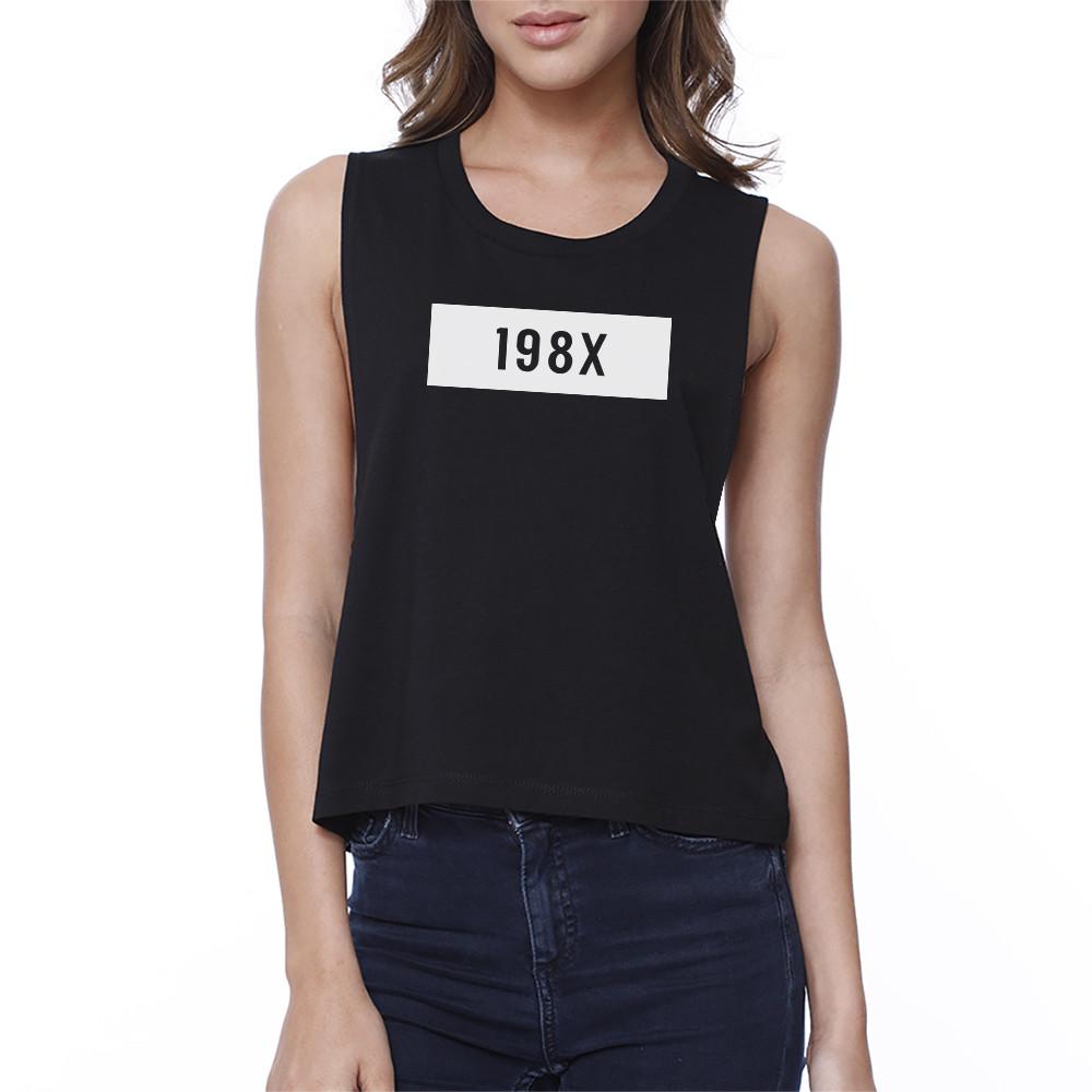 198X Women's Black Cute Design Crop Tee Unique Graphic Gift Ideas