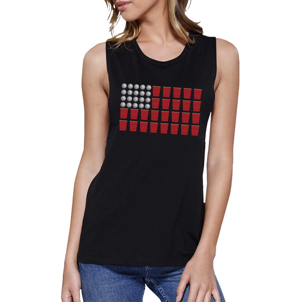 Beer Pong American Flag Womens Funny Design Muscle Tee Gift For Her