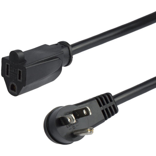 StarTech.com 3 ft Flat Extension Cord - NEMA 5-15R to NEMA Right-Angle 5-15P Power Cable - Low Profile Extension Cord - Right Angle Power Cord